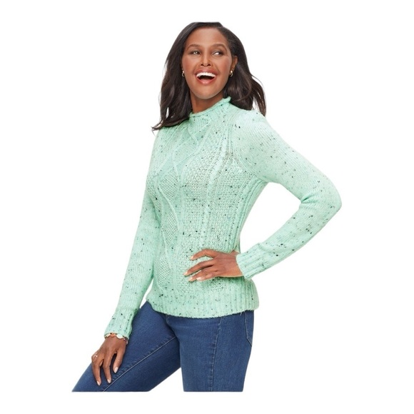 Talbots Mint Green Women's Mock Neck Cable-knit Tunic Sweater Size MP - Picture 1 of 10